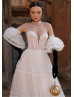 Strapless Ivory Lace Tulle Wedding Dress With Removable Sleeves